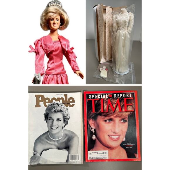 Princess Diana 14” Vinyl Doll Bundle PLUS Time and People Keepsake Magazines LOT - Picture 1 of 10